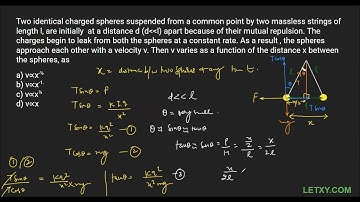 Two identical charged spheres suspended from a common point by two massless strings of length . . .
