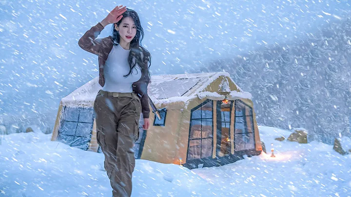 ❄️CAMPING IN HEAVY SNOW WITH A 2-ROOM INFLATABLE TENT