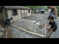 Pouring a concrete pad infront of a shed