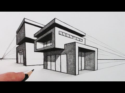 How to Draw a House in Two Point Perspective: Modern House