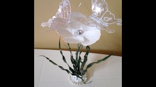 Best Out Of Waste Plastic transformed to delicate flower with butterflies Showpiece