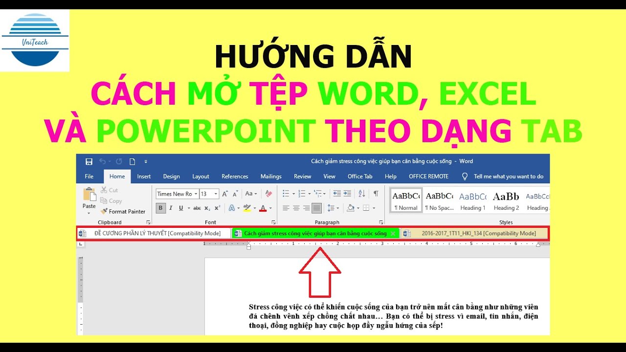 Hướng dẫn cách mở nhiều tệp Word, Excel và PowerPoint theo dạng Tab |  VniTeach Channel - YouTube