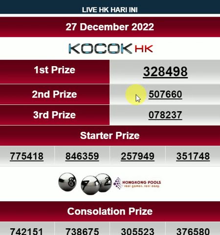 Live Draw Hongkong Pools 27 December 2022 HK Hari Ini Lotteries Live Result