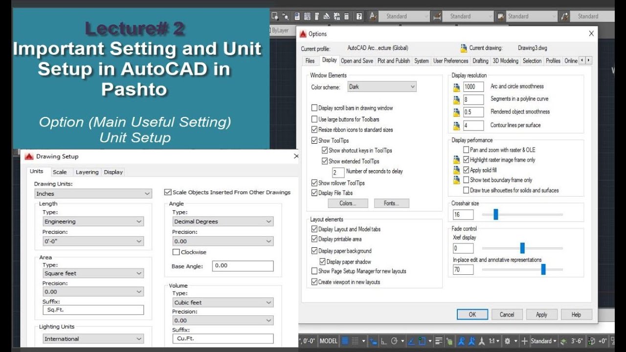 Important Setting and Unit Setup in AutoCAD Pashto Lecture#2 - YouTube