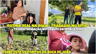 ROTINA REAL NA ROÇA 🌾| TRABALHO NO SÍTIO + TRANSFORMAÇÃO NO CABELO DA MINHA IRMÃ