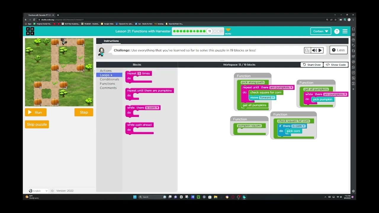 Code Org Express Course Lesson 21 Answers Code.org Express Course 2022 Functions with Harvester Lesson 21 Upload