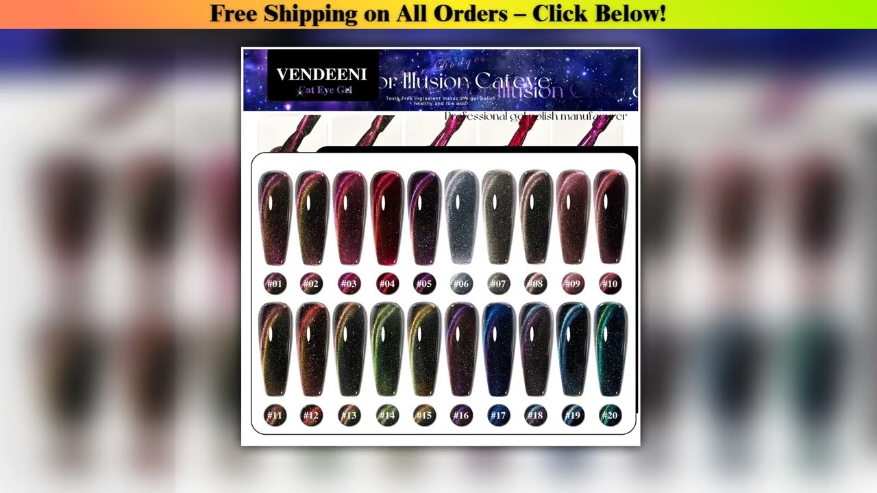 Vendeeni 20 Colors/set High Density Blue Purple Glitter Cat Eye Gel Broken Diamond Magnetic Gel