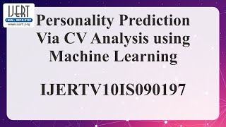 Personality Prediction Via CV Analysis using Machine Learning