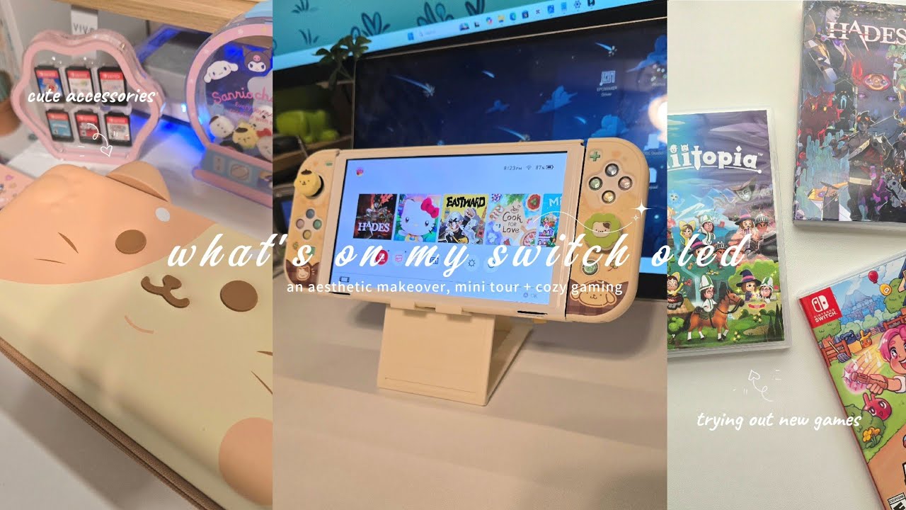 🐾nintendo switch OLED aesthetic makeover, mini tour + cozy gaming sesh