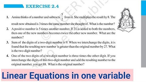 Exercise 2.4 (Q1&Q2) class 8 | Ex 2.4 Q1 Ncert maths class 8 CH: 2 | Ex 2.4 Q2 linear equations |