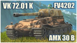 VK 72.01 (K), AMX 30 B & FV4202 • WoT Blitz Gameplay