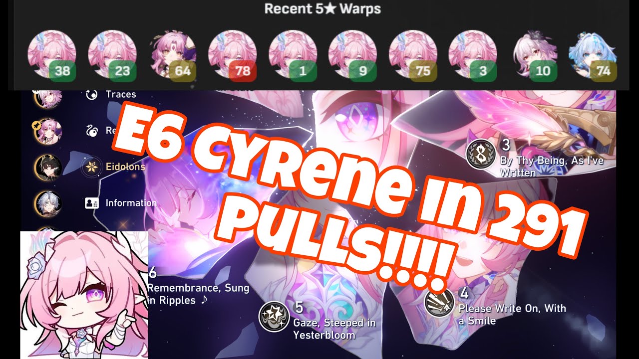 E6 Cyrene in 291 pulls!!! Insane luck in Honkai Star rail 