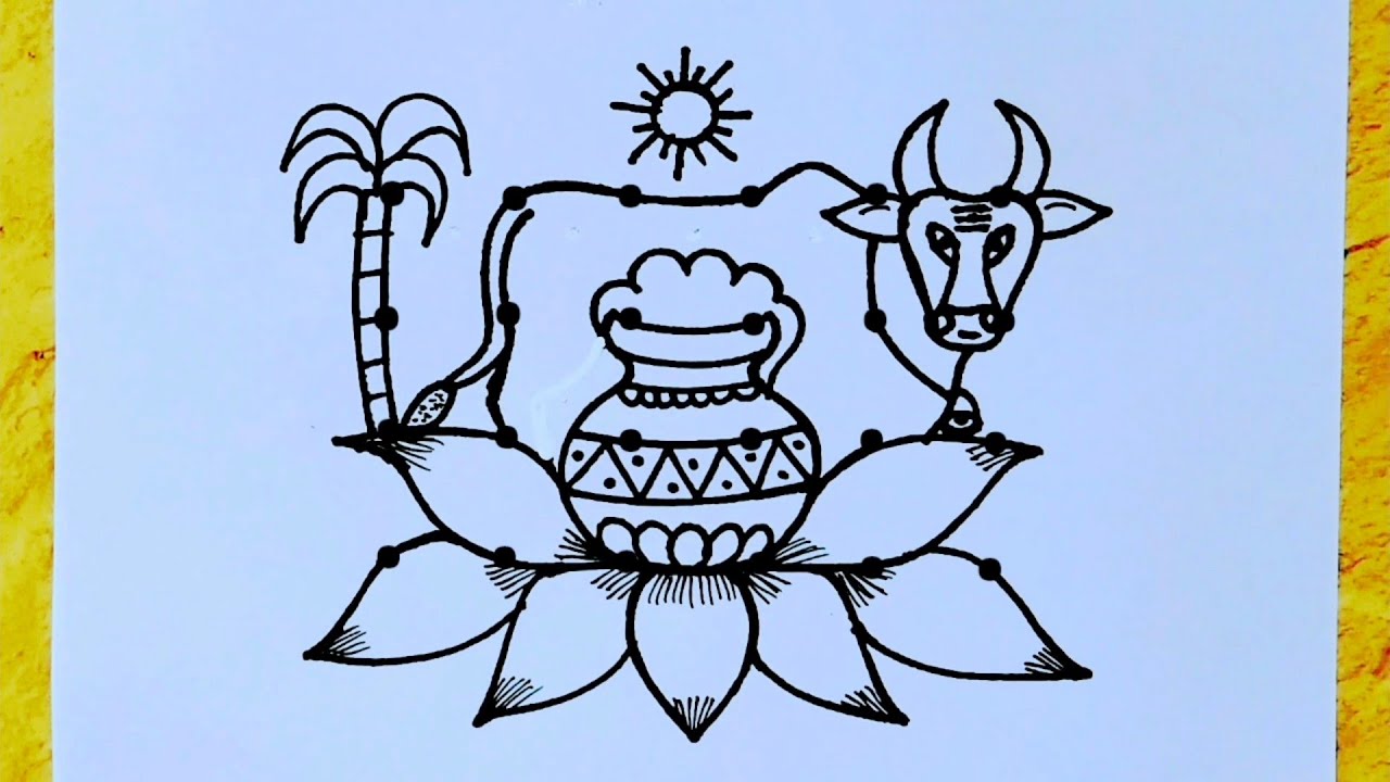 Easy Pongal kolam from 6×4 dots // Sankranti Rangoli // Mattu pongal kolam // Sankranti drawing