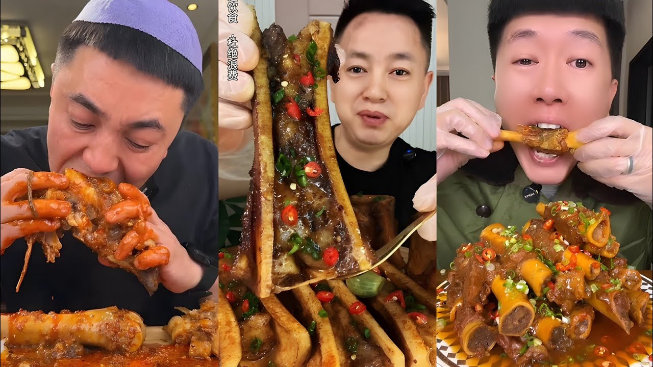 ASMR Eating Steamed Cow bone  marrow 🌶️ CHINESE FOOD MUKBANG EATINGSHOW | Beef Bone Marrow Challenge
