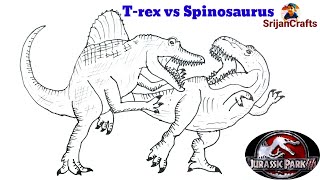 Spinosaurus VS T Rex - Jurassic Park 3 (COMO DESENHAR) - How To Draw  Spinosaurus VS T.Rex , tiranossauro rex desenho  