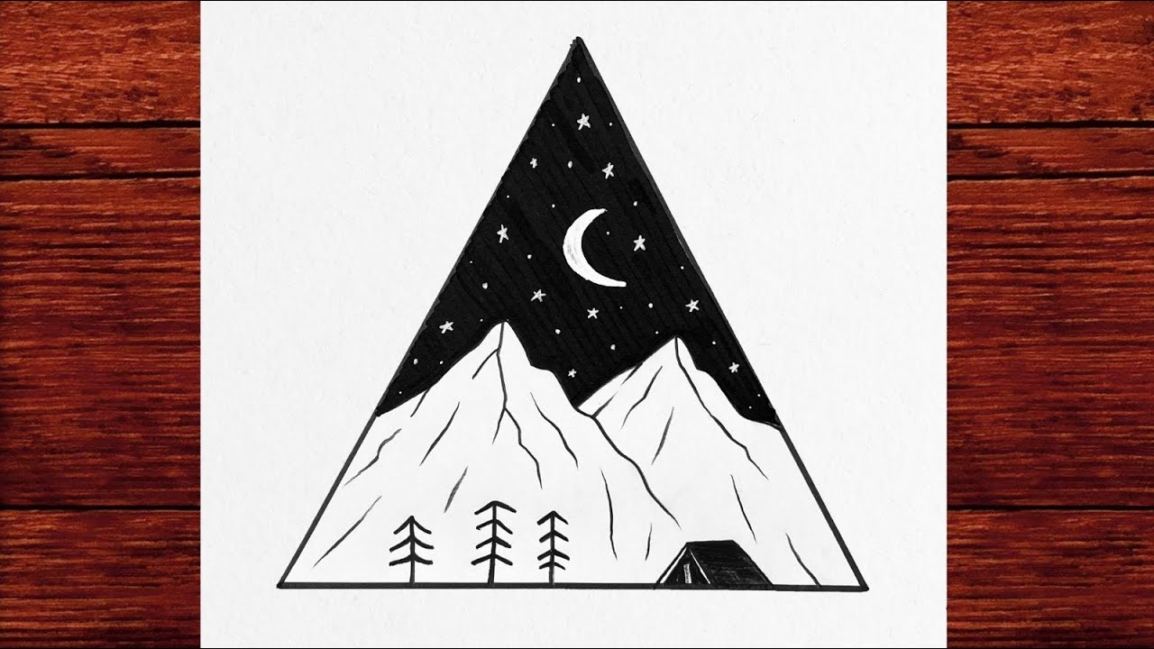 Рисунок волшебного лунного пейзажаПростой урок по рисованию ночного пейзажа шаг за шагом