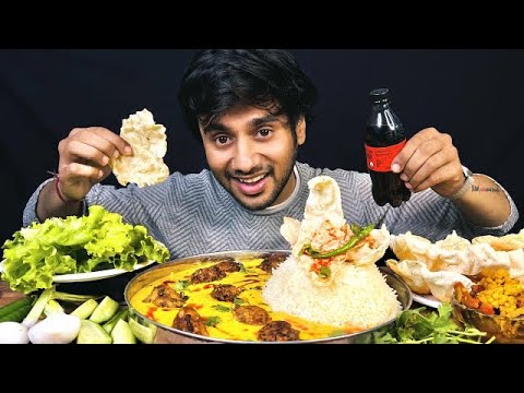 Eating Kadhi Chawal With Pakoda, Papad, Salad || Indian Food Eating | Kadi Pakoda Asmr