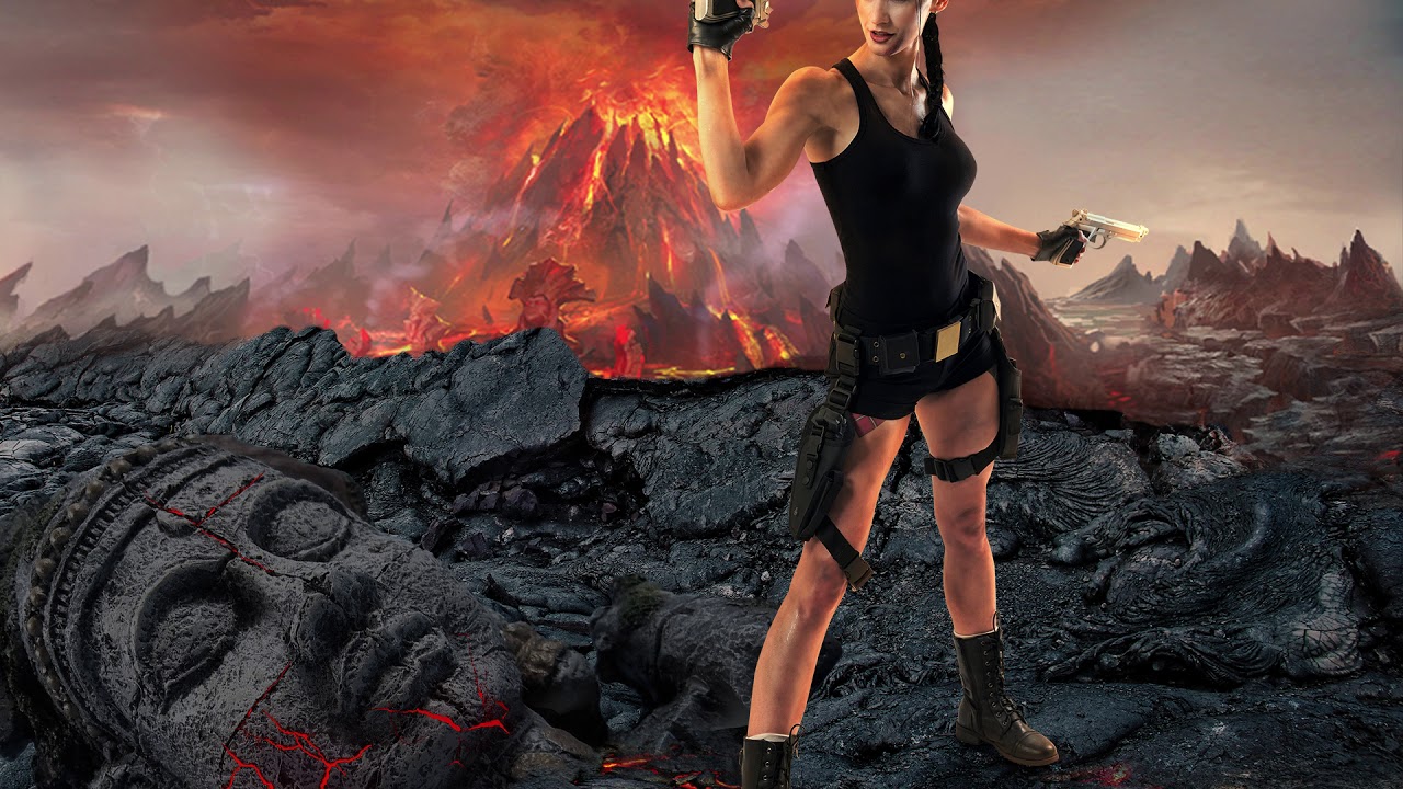 Photoshop cosplay Lara Croft photo composite