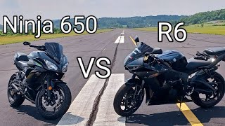 Yamaha R6 VS Ninja 650! Drag Race