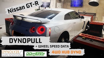 Nissan GT-R dynopull and wheel speed data. Driven in Dynolyze 4WD hub dyno by MapTek.