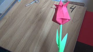 Оригами тюльпан своими руками из формата А-4.DIY origami tulip from A-4 format.