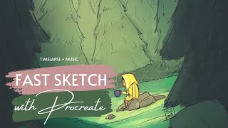Fast sketch  and Illustration in PROCREATE | Ipad pro 2022 | Timelapse + Music