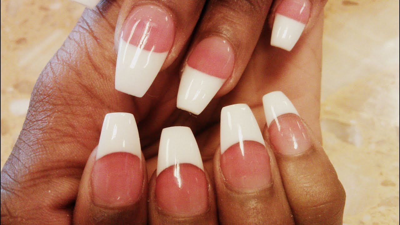 STEP BY STEP SOLAR NAILS PINK & WHITE COFFIN SHAPE - YouTube