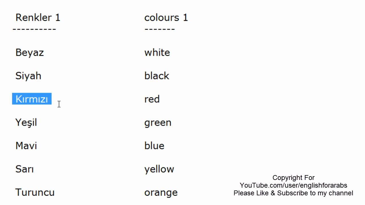 ⁣Colours names in Turkish part 1 -Turkish For Beginners