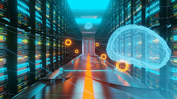 concept of data center with ai learning big data 3d render animation of computer