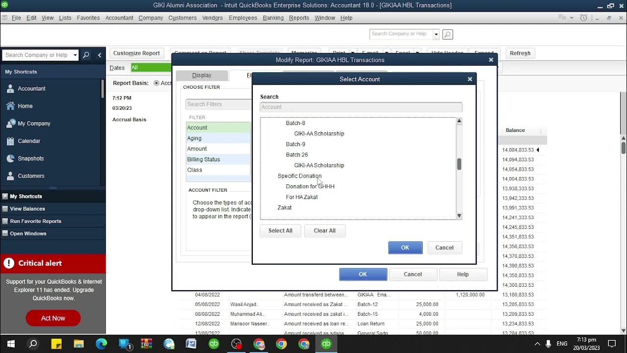 Quickbooks multiple accounts selection in customized reports youtube