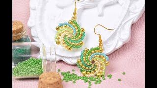 Beebeecraft DIY Green Swirl Beaded Ear Hooks