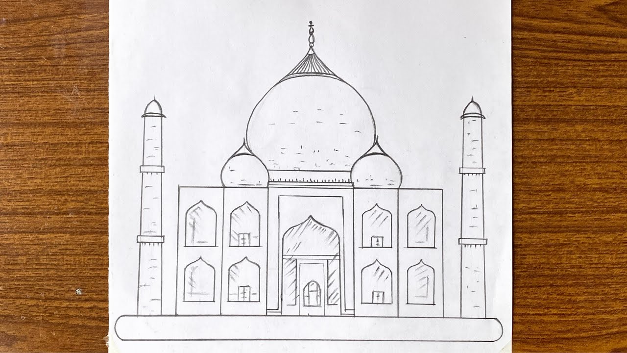 How To Draw Taj Mahal Easy Step By Step Easy Drawing For Beginners Step By Step With Pencil Youtube