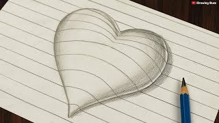 3D Heart on Line Paper - Trick Art Drawing | Drawing Buzz