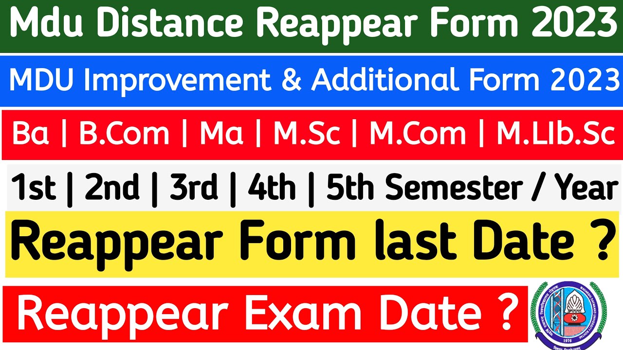 Mdu distance Reappear form Last Date 2023 Mdu distance reappear form