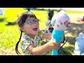 アリエルの自動で出るシャボン玉の取り合い！？いろんなシャボン玉で遊んだよ！
