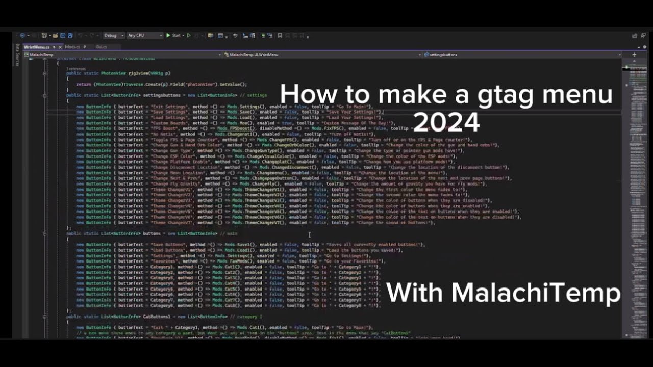 How To Make A Gorilla Tag Mod Menu With MalachiTemp || my own temp ...