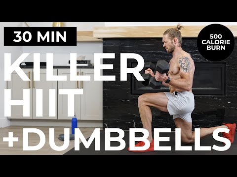 30 Min KILLER HIIT Workout + Dumbbells | NO REPEATS [BURN 500 CALORIES]
