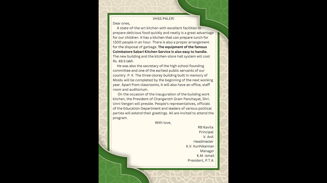 Vadakkumpad Higher Secondary school Full Kitchen Design And Executed by Sabari Kitchen Services.