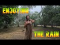 Transparent 4k  relaxing and dancing in the tropical rain in transparent clothes