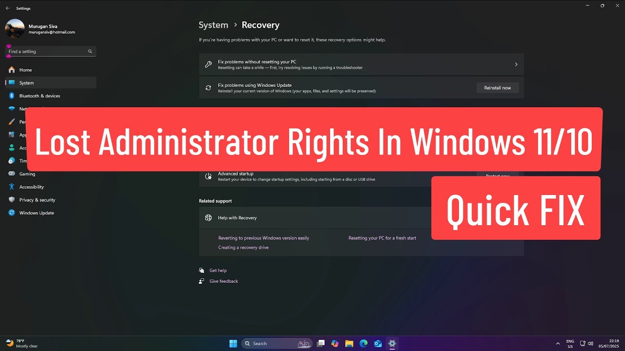 Lost Administrator Rights In Windows 11/10 FIX - YouTube