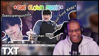 TXT struggling for 12 minutes straight REACTION | When are they not struggling lmao!!