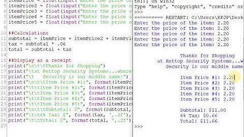 Using  \n\t & format() in Python - Part 2 (total purchase)