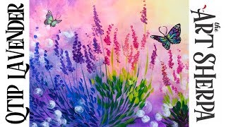 Easy Q-tip painting technique lavender with simple butterfly | TheArtSherpa