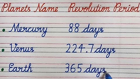 English Cursive handwriting practice/How to write planets name and period of Revolution in cursive.