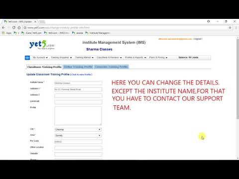 Yet5.com IMS : How to update Institute Contact Information