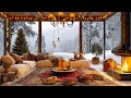 Winter cozy gazebo by mountain with slow jazz music and campfire sounds for relaxation  relax jazz
