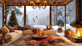 Winter Cozy Gazebo by Mountain with Slow Jazz Music and Campfire Sounds for Relaxation | Relax Jazz