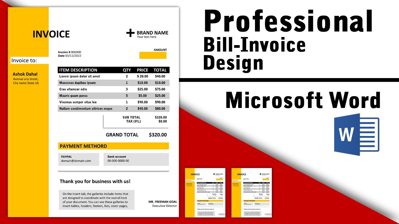 How to create bill in ms word image to u