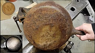 The Worst Cast Iron Pan  Restoration By Hand + Disappointing Ending  DIY