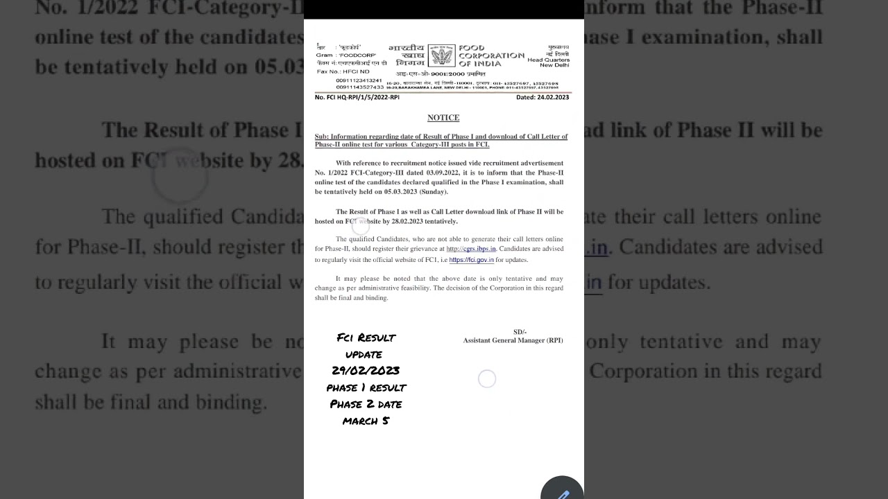 Fci update their phase 1 result...